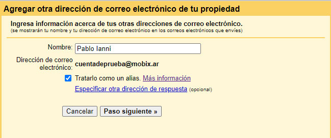 Agregar los datos del remitente para tu cuenta de correo a importar