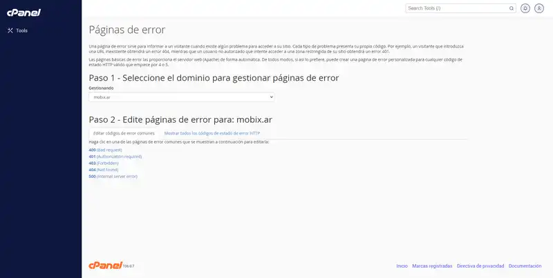 cPanel error pages